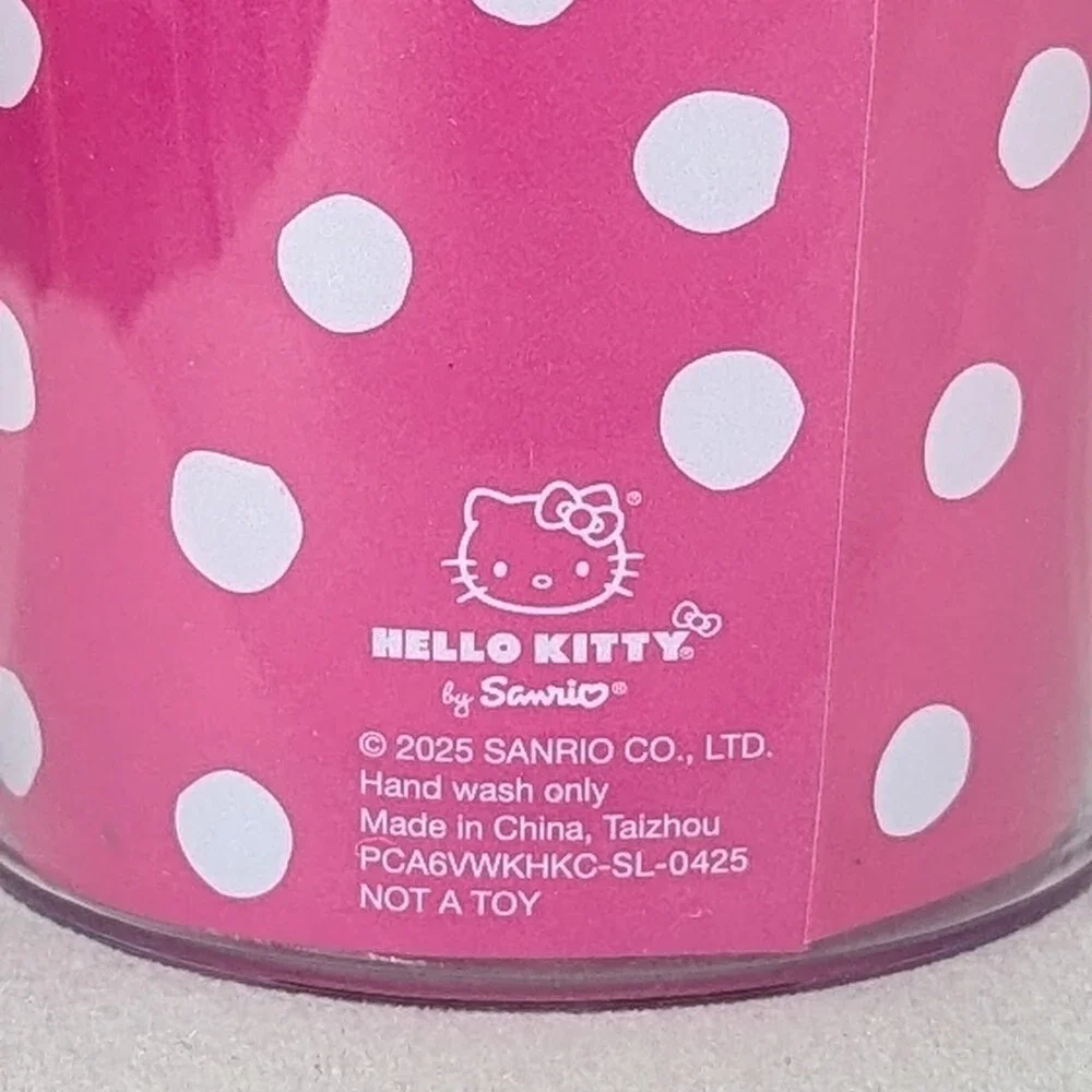 NWOT Hello Kitty Plastic Pink Polka Dot Tumbler/Water Bottle/Glass/Cup